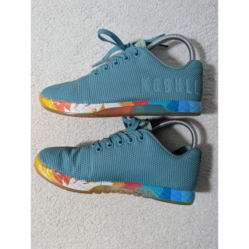 NOBULL Trainer Women 7 Teal Rainbow Sunrise Palm Tree SuperFabric Cross Training